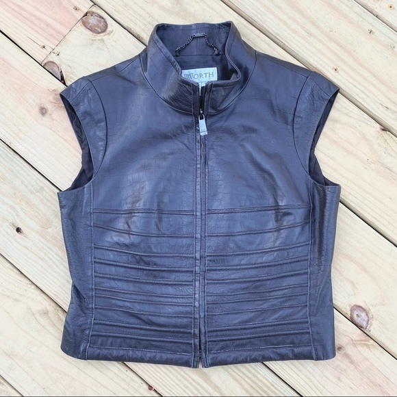 WorthDesigner Brown Leather Zip Up Vest 8